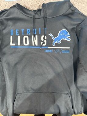Nike Black Detroit Lions Pullover Hoodie with Blue and White Logo